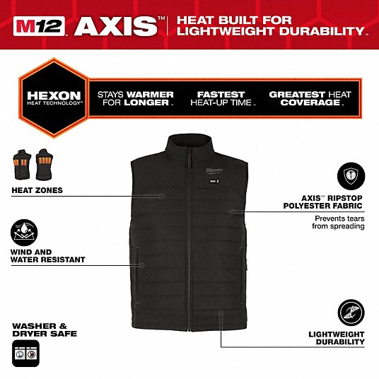 Open Box -  Men's Large M12 12-Volt Lithium-Ion Cordless Axis Black Heated Vest Kit with (1) 2.0 Ah Battery and Charger