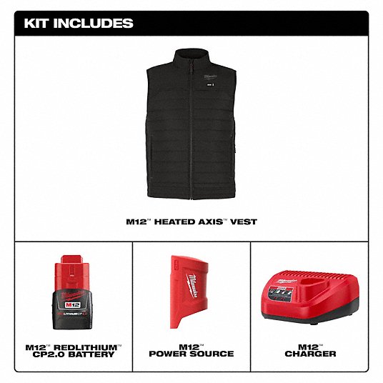 Open Box -  Men's Large M12 12-Volt Lithium-Ion Cordless Axis Black Heated Vest Kit with (1) 2.0 Ah Battery and Charger