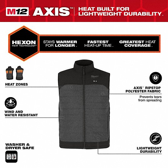 Open Box -  Men's Large M12 12-Volt Lithium-Ion Cordless Axis Gray Heated Quilted Vest Kit with (1) 2.0 Ah Battery and Charger