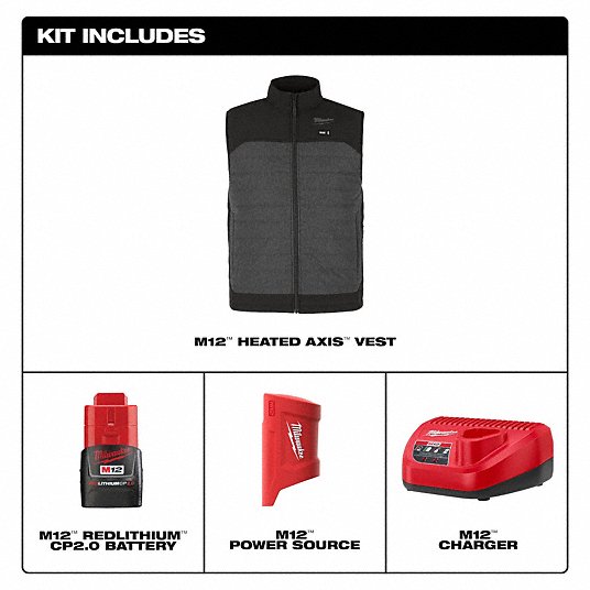 Open Box -  Men's Large M12 12-Volt Lithium-Ion Cordless Axis Gray Heated Quilted Vest Kit with (1) 2.0 Ah Battery and Charger
