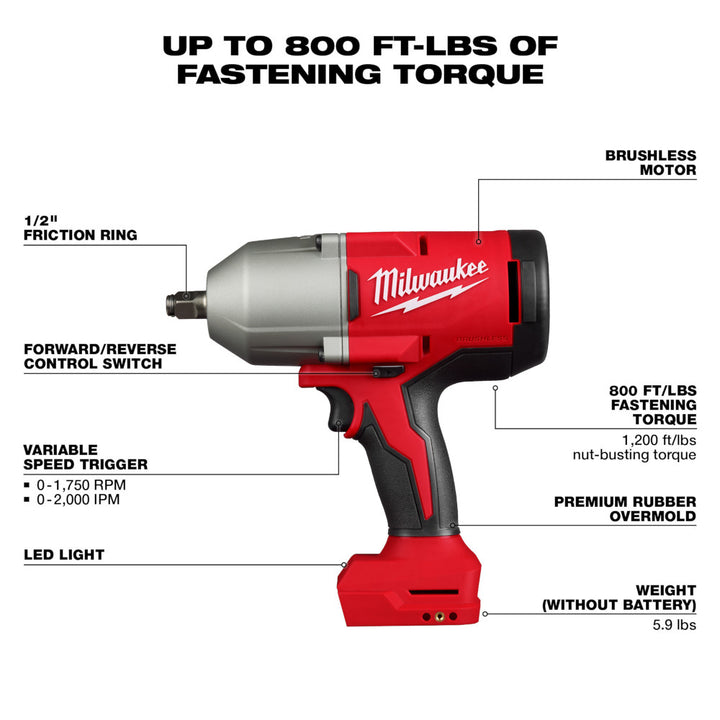 Open Box -  M18 18-Volt Lithium-Ion Brushless 1/2 in. High Torque Impact Wrench with Friction Ring (Tool-Only)