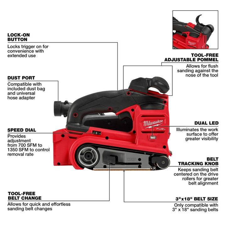 Open Box -  Milwaukee Tool M18 FUEL 18-Volt Lithium-Ion Cordless Belt Sander (Tool-Only)