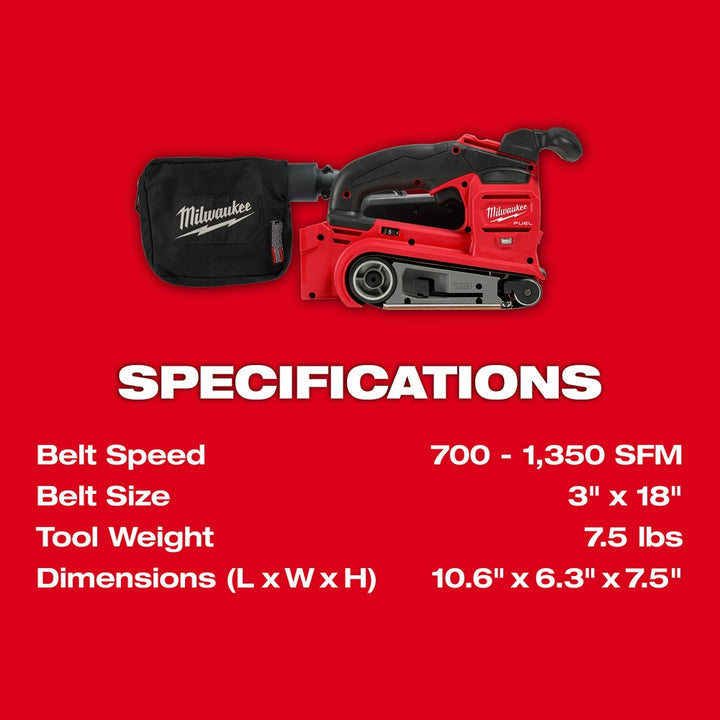 Open Box -  Milwaukee Tool M18 FUEL 18-Volt Lithium-Ion Cordless Belt Sander (Tool-Only)