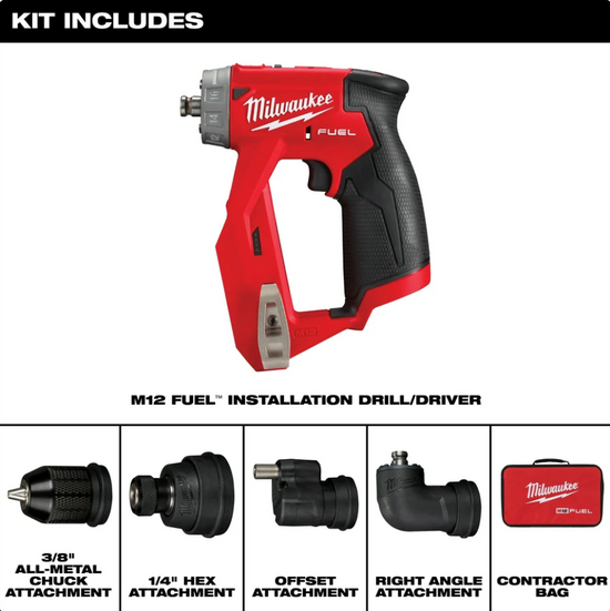 Open Box -  Milwaukee M12 FUEL 12-Volt Lithium-Ion Brushless Cordless 4-in-1 Installation 3/8 in. Drill Driver W/ 4 Tool Head (Tool-Only)