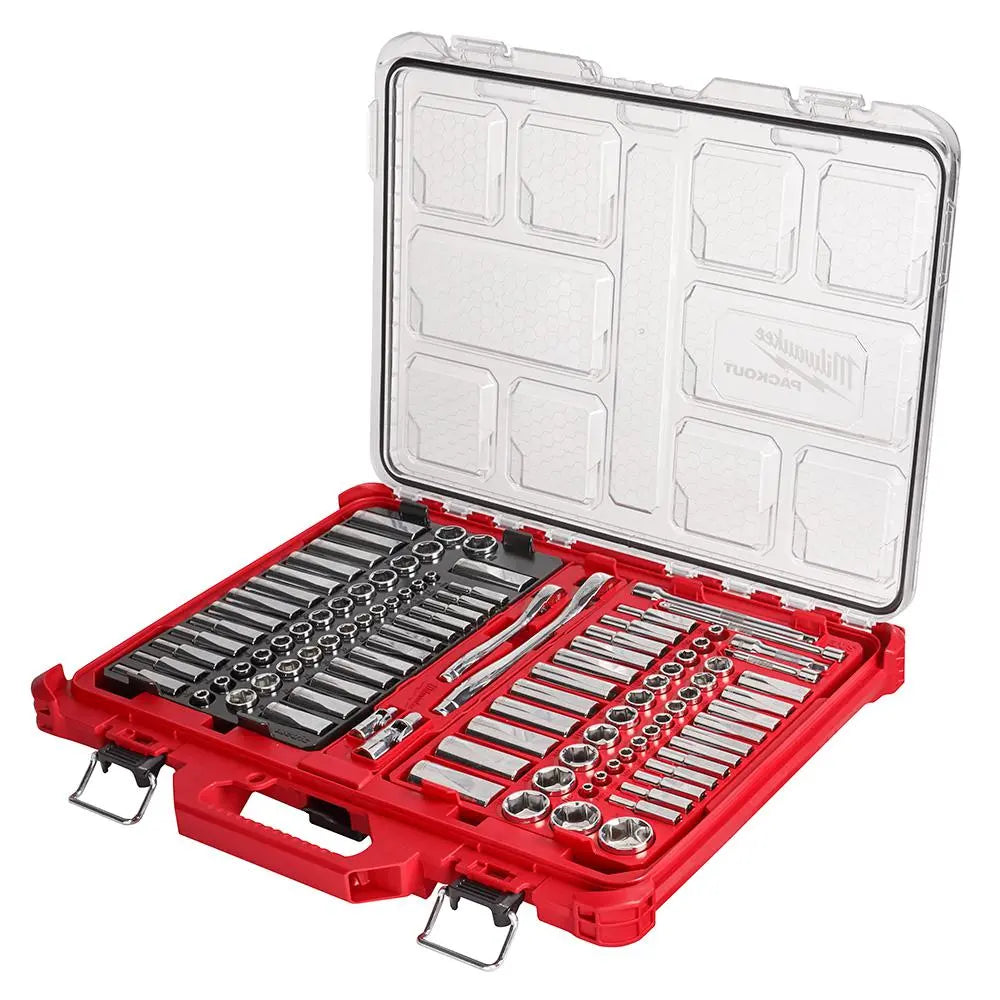 Open Box - Milwaukee 3/8 in. and 1/4 in. Drive SAE/Metric Ratchet and Socket Mechanics Tool Set with PACKOUT Case (106-Piece) Milwaukee