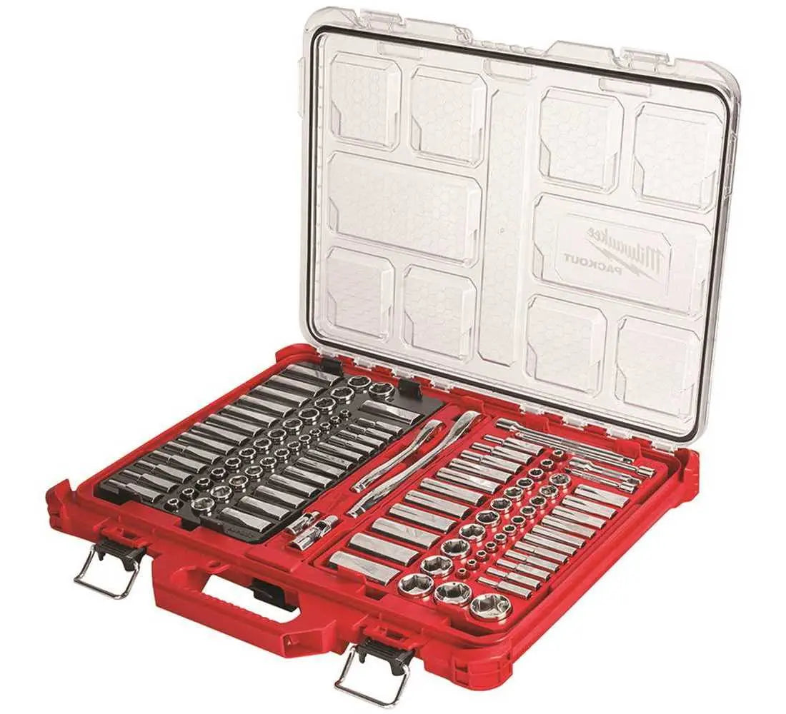 Open Box - Milwaukee 3/8 in. and 1/4 in. Drive SAE/Metric Ratchet and Socket Mechanics Tool Set with PACKOUT Case (106-Piece) Milwaukee