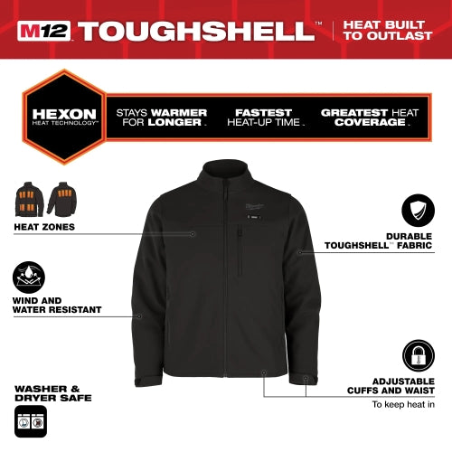 Open Box -  Men's X-Large M12 12-Volt Lithium-Ion Cordless Tough Shell Black Heated Jacket with (1) 3.0 Ah Battery and Charger