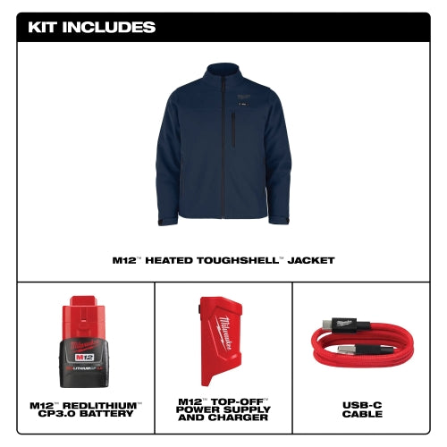 Open Box -  Men's X-Large M12 12-Volt Lithium-Ion Cordless Tough Shell Black Heated Jacket with (1) 3.0 Ah Battery and Charger