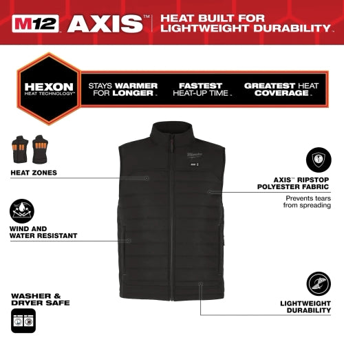Open Box -  Men's 2 X-Large M12 12-Volt Lithium-Ion Cordless Axis Black Heated Vest Kit with (1) 2.0 Ah Battery and Charger