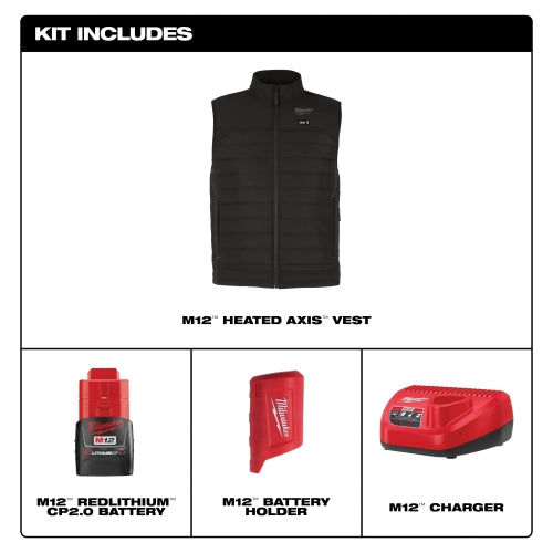 Open Box -  Men's 2 X-Large M12 12-Volt Lithium-Ion Cordless Axis Black Heated Vest Kit with (1) 2.0 Ah Battery and Charger