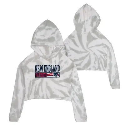 NFL New England Patriots Girls' Gray Tie-Dye Crop Hoodie New England PatriotsBullseye Deals