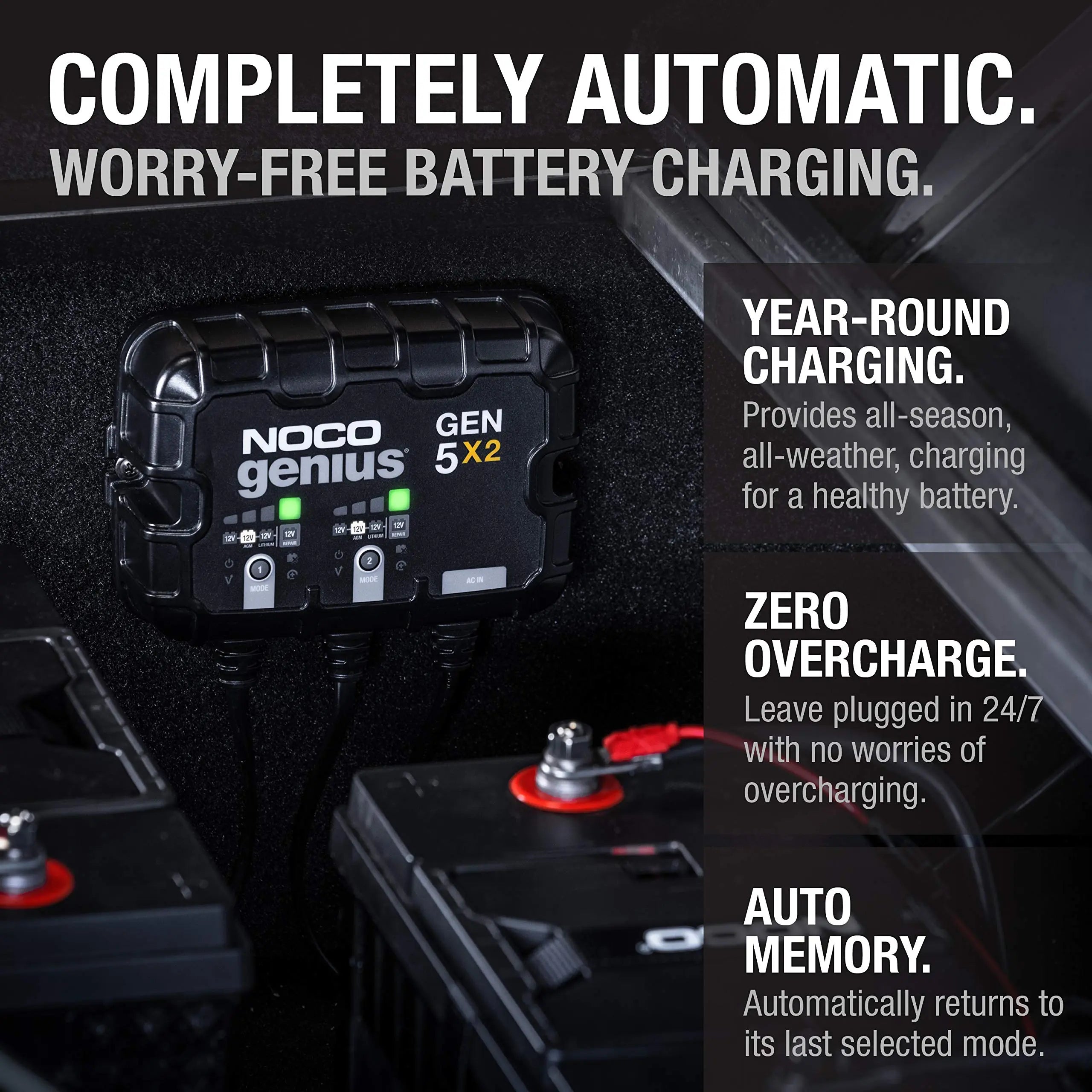 NOCO Genius GEN5X2 2-Bank 10A (5A/Bank) 12V Onboard Battery Charger and Maintainer NOCOBullseye Deals