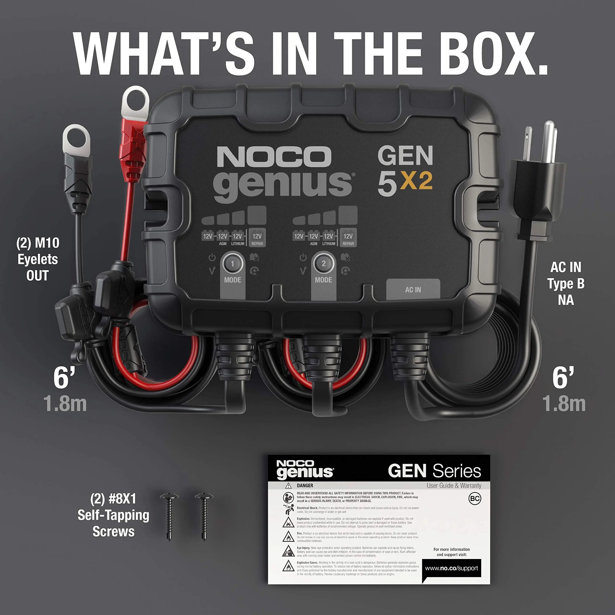 NOCO Genius GEN5X2 2-Bank 10A (5A/Bank) 12V Onboard Battery Charger and Maintainer NOCOBullseye Deals