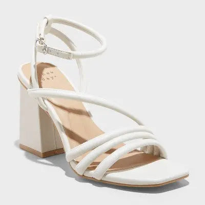 New - A New Day Women's Chunky Block High Heel Buckle Sandals Asymmetric Ankle Strap A New DayBullseye Deals