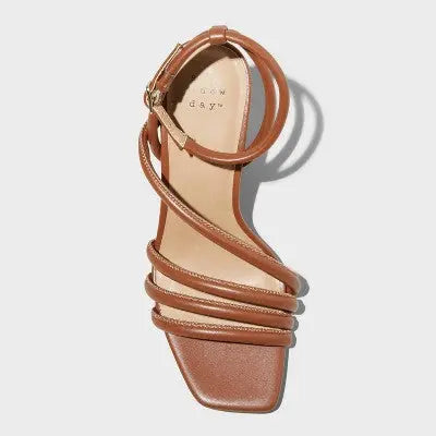 New - A New Day Women's Chunky Block High Heel Buckle Sandals Asymmetric Ankle Strap A New DayBullseye Deals