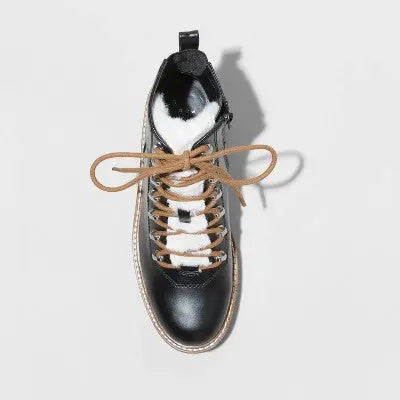 New - A New Day Women's Faux Leather Fur Ankle Hiking Boots Block Heel Memory Foam A New DayBullseye Deals