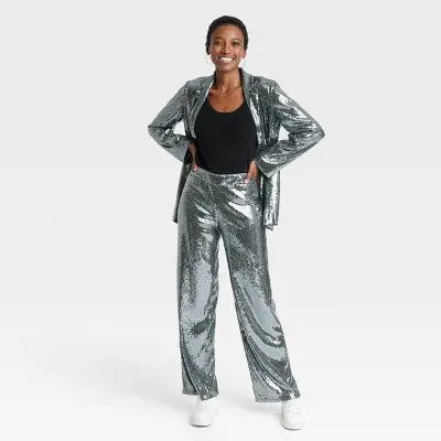 New - A New Day Women's Relaxed Leg High Rise Sequin Trouser Pants A New DayBullseye Deals