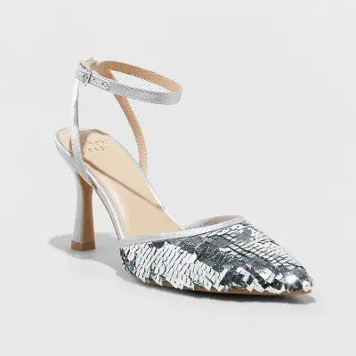 New - A New Day Women's Stiletto High Heel Pumps Ankle Strap Memory Foam Sequined A New DayBullseye Deals