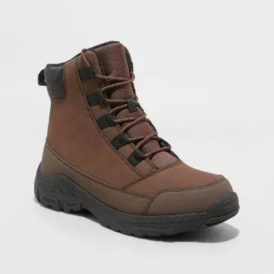 New - All In Motion Mens Faux Leather Lace-Up Ankle Winter Hiking Boots Waterproof All In MotionBullseye Deals