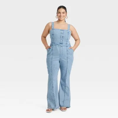 New - Ava & Viv Women's Denim Flare Jumpsuits Sleeveless Overalls Ava & VivBullseye Deals