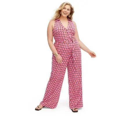 New - Diane von Furstenberg Women's Sleeveless Collared Jumpsuit, Modern Geo Pink Diane von Furstenberg for TargetBullseye Deals