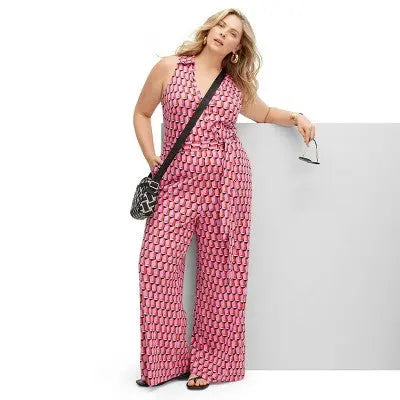 New - Diane von Furstenberg Women's Sleeveless Collared Jumpsuit, Modern Geo Pink Diane von Furstenberg for TargetBullseye Deals