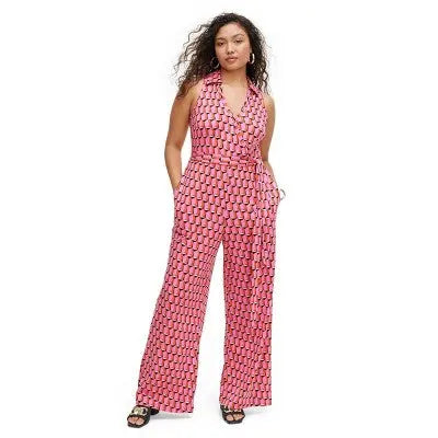 New - Diane von Furstenberg Women's Sleeveless Collared Jumpsuit, Modern Geo Pink Diane von Furstenberg for TargetBullseye Deals