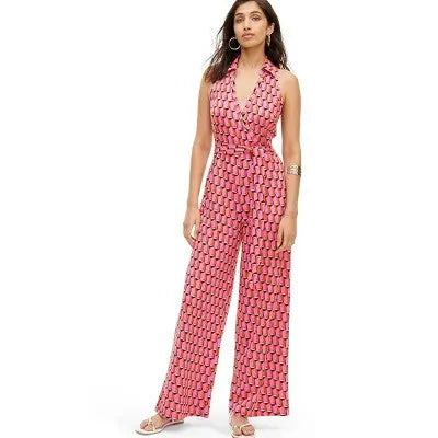 New - Diane von Furstenberg Women's Sleeveless Collared Jumpsuit, Modern Geo Pink Diane von Furstenberg for TargetBullseye Deals