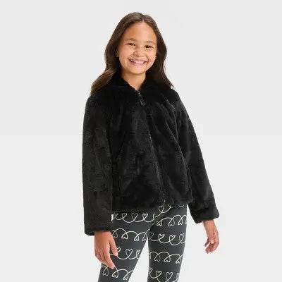 New - Girls' Faux Fur Zip-Up Jacket - Cat & Jack Cat & JackBullseye Deals