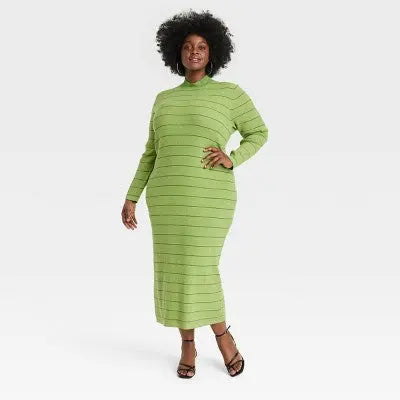 New - House of Aama Women's High Neck Midi Knit Dress Long Sleeve, Striped, House of Aama x TargetBullseye Deals
