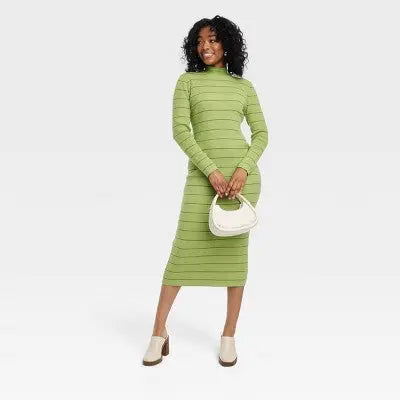 New - House of Aama Women's High Neck Midi Knit Dress Long Sleeve, Striped, House of Aama x TargetBullseye Deals
