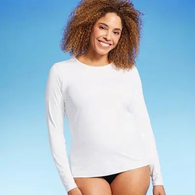 New - Lands' End Women's Crewneck Long Sleeve Shirt Rash Guard Swim Tee Lands' EndBullseye Deals