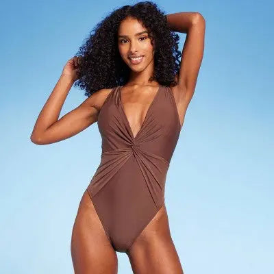 New - Shade & Shore Women's Plunge One Piece Swimsuit High Leg Backless Shade & ShoreBullseye Deals