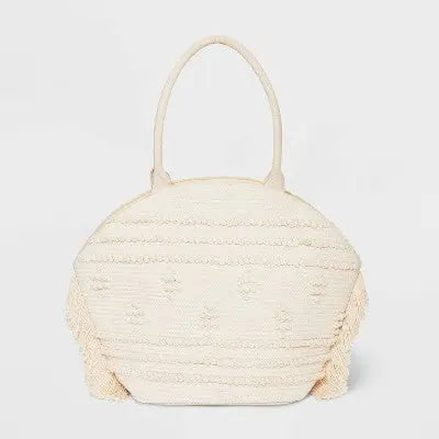 New - Straw Fringe Tote Handbag - Shade & Shore Shade & Shore