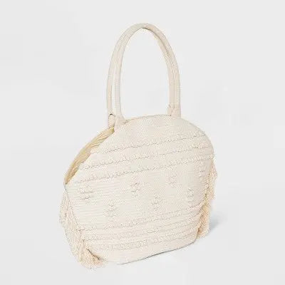 New - Straw Fringe Tote Handbag - Shade & Shore Shade & Shore