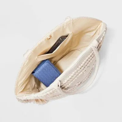 New - Straw Fringe Tote Handbag - Shade & Shore Shade & Shore