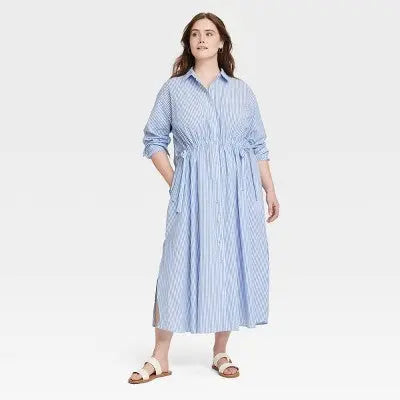 New - Universal Thread Women's Cinch Waist Midi Shirt Dress Cinched Waist Universal ThreadBullseye Deals