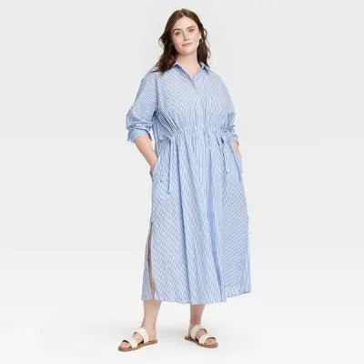 New - Universal Thread Women's Cinch Waist Midi Shirt Dress Cinched Waist Universal ThreadBullseye Deals