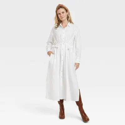 New - Universal Thread Women's Cinch Waist Midi Shirt Dress Cinched Waist Universal ThreadBullseye Deals