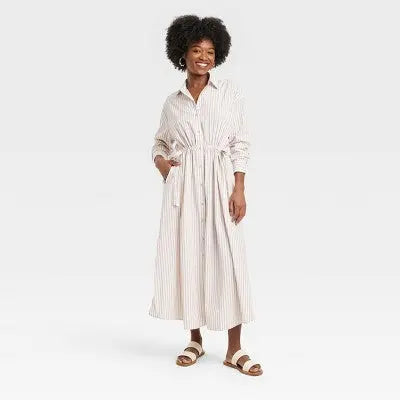 New - Universal Thread Women's Cinch Waist Midi Shirt Dress Cinched Waist Universal ThreadBullseye Deals