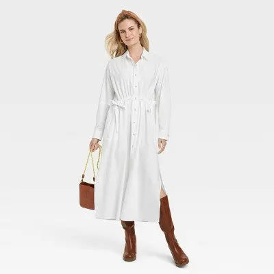 New - Universal Thread Women's Cinch Waist Midi Shirt Dress Cinched Waist Universal ThreadBullseye Deals