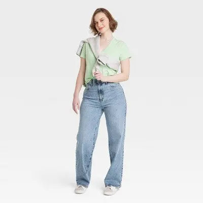 New - Universal Thread Women's High Waisted Wide Leg Cropped High-Rise Jeans, Medium Wash Universal ThreadBullseye Deals