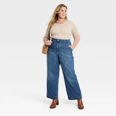 New - Universal Thread Women's High Waisted Wide Leg Cropped High-Rise Jeans, Medium Wash Universal ThreadBullseye Deals
