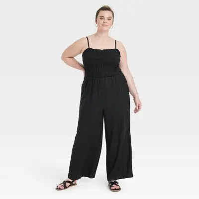 New - Universal Thread Women's Smocked Linen Maxi Jumpsuit Soft Fleece Straight Leg Universal ThreadBullseye Deals