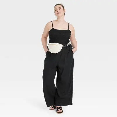 New - Universal Thread Women's Smocked Linen Maxi Jumpsuit Soft Fleece Straight Leg Universal ThreadBullseye Deals
