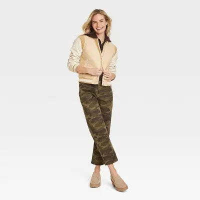 New - Universal Thread Women's Snap Button Winter Faux Leather Varsity Jacket Universal ThreadBullseye Deals