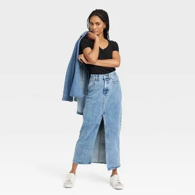 New - Universal Thread Women's Ultra-High Rise Maxi Denim Skirt Universal ThreadBullseye Deals