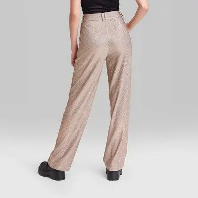 New - Wild Fable Women's High Rise Wide Leg Relaxed Glitter Trouser Pants Metallic Wild FableBullseye Deals