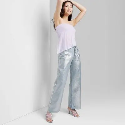 New - Wild Fable Women's High Rise Wide Metallic Relaxed Baggy Jeans Wild FableBullseye Deals