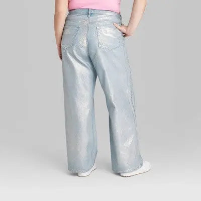 New - Wild Fable Women's High Rise Wide Metallic Relaxed Baggy Jeans Wild FableBullseye Deals